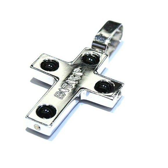 BARAKA ITALY Solid18K White Gold Onyx Bead Cross - Picture 1 of 4